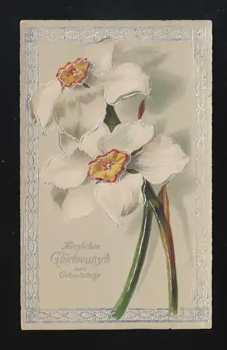 weiße Blüten Silber Verzierung Glückwunsch zum Geburtstag, Gildehaus 7.12.1922