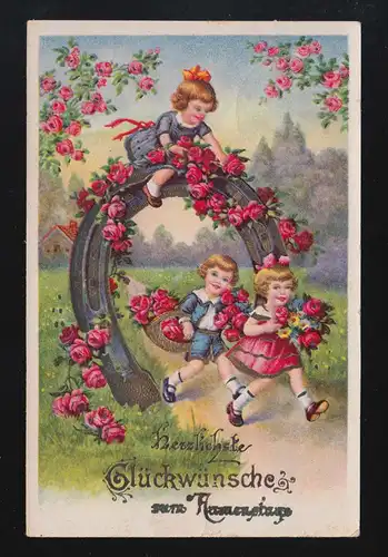 Kinder Hufeisen Rosenbogen Glückwünsche zum Namenstag, Burgberg 29.10.1932