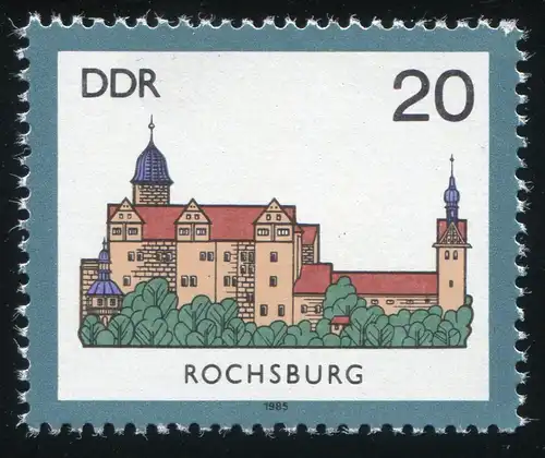 2977 Châteaux 20 Pf: tache noire dans le bâtiment central, case 26, **