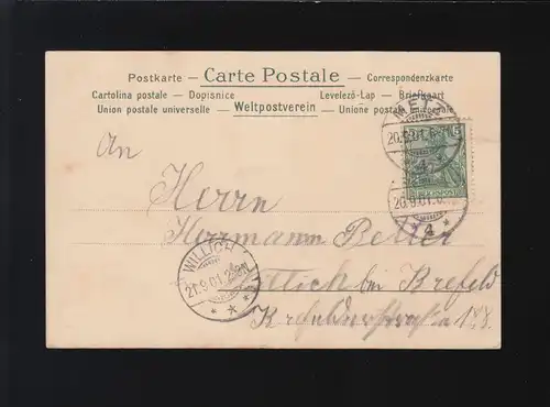 Kavalier hilft Dame die ihre Röcke gerafft hält über Bach, Metz 20.9.1901