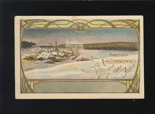 Winter Dorf Ornamente Art Deco Glückwunsch neuen Jahre, Prienbach 30.12.1912 