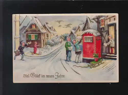 Bonne chance dans les nouvelles années Village Lettres Enfants Snow traîneau ski, inutilisé