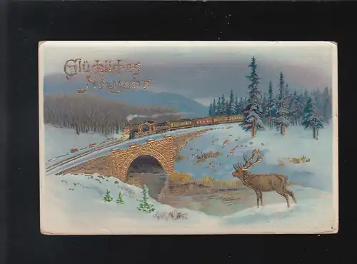 Nouvel An Hirsch paysage hivernal train chemin de fer pont d'or, Mannheim 30.12.1941