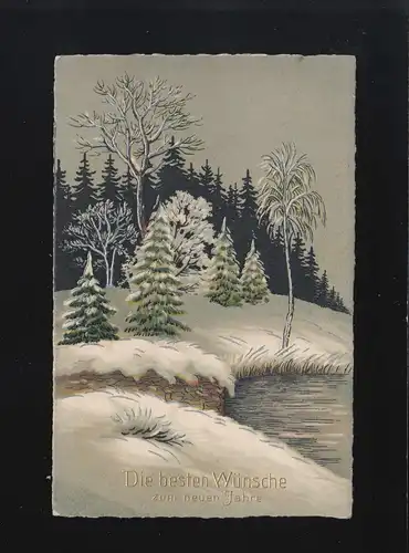 Die besten Wünsche zum neuen Jahr, Schneelandschaft am See, Ellwangen 31.12.1930