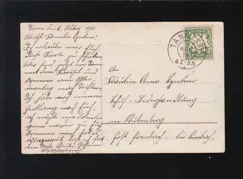 Village et église arbres fleuris Idylle, encadré par Veilchen, Tann 6.4.1911