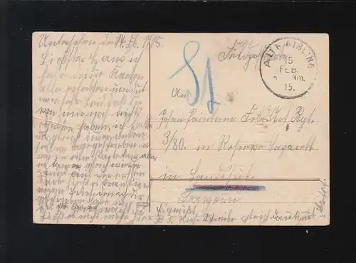 Un messager heureux ..., Fleures devant la maison, Le postier de champ Aibling 15.2.1915