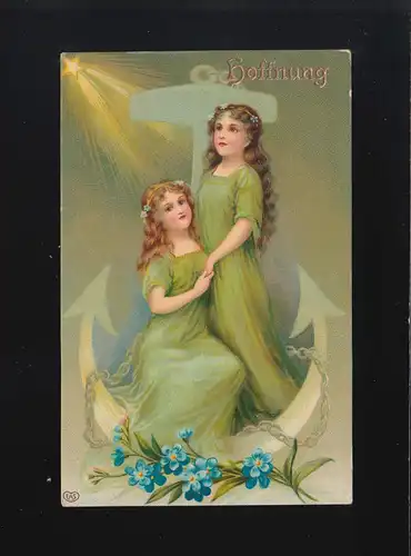 Hoffnung Anker junge Frauen grünes Kleid leuchtender Stern Blüten, ungebraucht