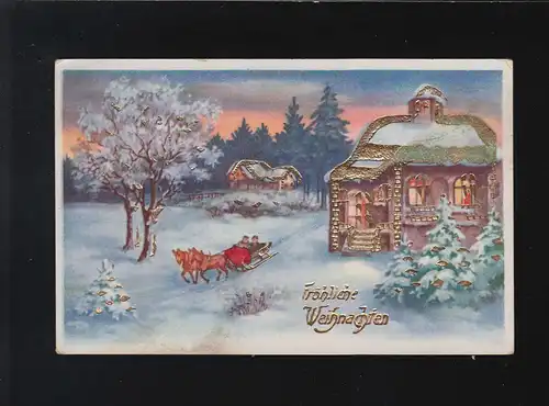 Voyage à traîneau neige hiver rouge de soirée or décoration Noël, non utilisé