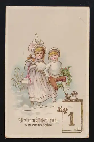 Neujahr, Goldverzierung, Kinder Schnee Klee, Wandsbek 31.12.1918