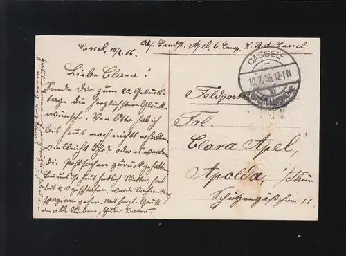 Mädchen rosa Kleid auf Bank mit Blumen, Feldpost zum Geburtstag Cassel 10.2.1916