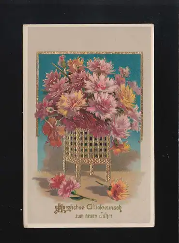 Goldener Korb mit bunten Blüten, Glückwunsch zum neuen Jahr, Bruckmühl 29.12.12