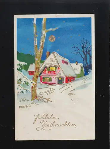 Häuser im Schnee, Winter Nacht Mond Weihnachten, Wesermünde 21.12.1941