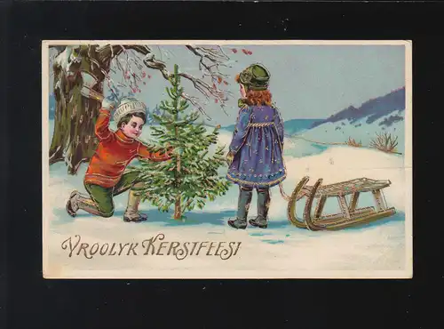 Vroolyk Kerstfeest, Jeune fille de l'arbre de Noël traîneau, Arnhem 22.12.1927