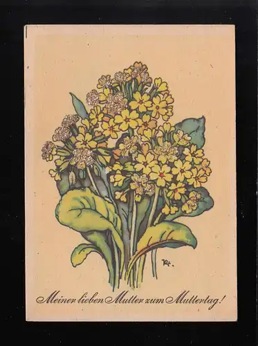 Meiner lieben Mutter zum Muttertag! Strauß gelbe Blumen Glitzer, ungebraucht