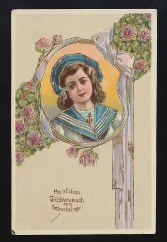 Glückwunsch herzlichen Geburtstag Mädchen Matrosenkleid, Wiesensteig 6.8.1914