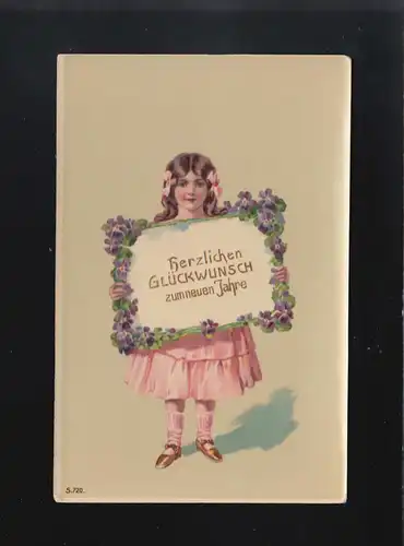 Fille robe rose tableau fleurs, félicitations pour les nouvelles années, Köthen 31.12.1901