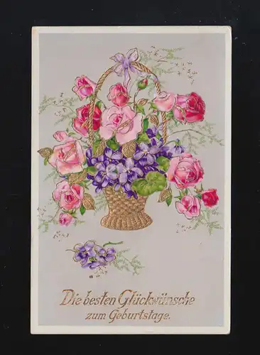 Les meilleurs vœux d'anniversaire, Roses roses Panier Gold, Reutlingen 10.10.1938