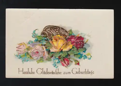 Bouqet Rosen mit Vergissmeinnicht, Glückwünsche Geburtstag Oberg 20.10.29