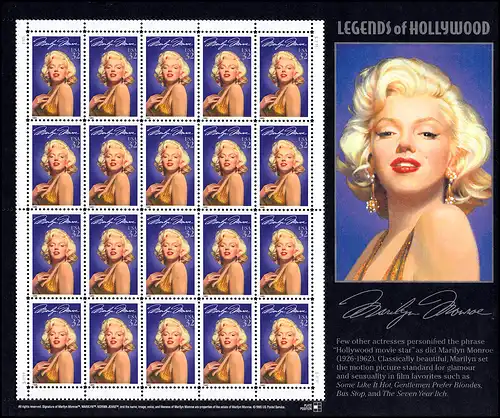 États-Unis - Petit arc 2570 Legends of Hollywood: Marilyn Monroe, **