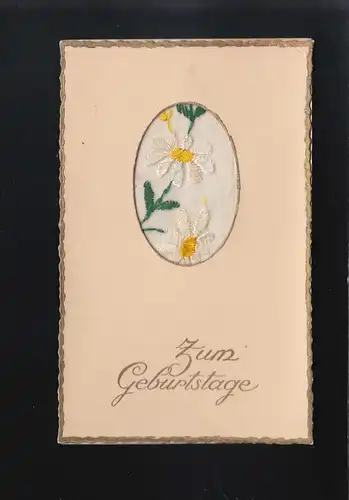 Gestickte weiße Blüten Passepartout, Zum Geburtstage Feldpost Dresden 3.5.1943