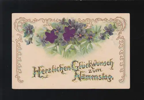 Veilchen und Maiglöckchen, Herzlichen Glückwunsch zum Namenstag, Trier 15.3.1907