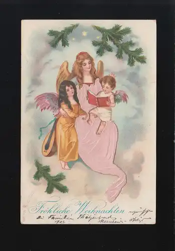 Engel lesen ein Buch, Fröhliche Weihnachten, Merscheid /Sulingen 24.+25.12.1902