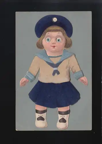 Petite fille blonde yeux bleus dans le chapeau de marin et de jupe, inutilisé