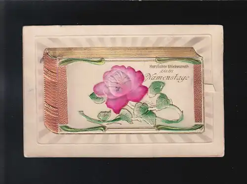 Glückwunsch, Buch mit Rosenblüte Namenstag Buch aufklappbar, gelaufen 14.11.1921
