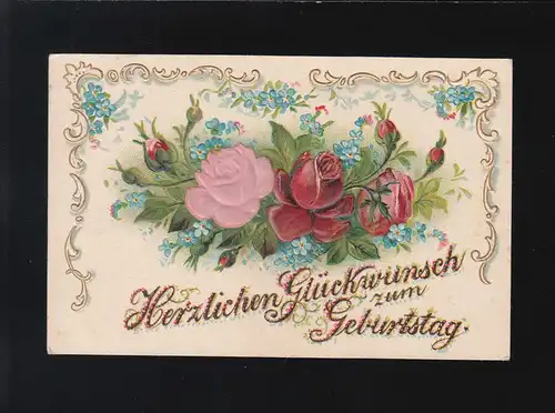 Rosen Vergissmeinnicht Bouqet Ranken Glückwunsch Geburtstag, Terespol 22.11.1906