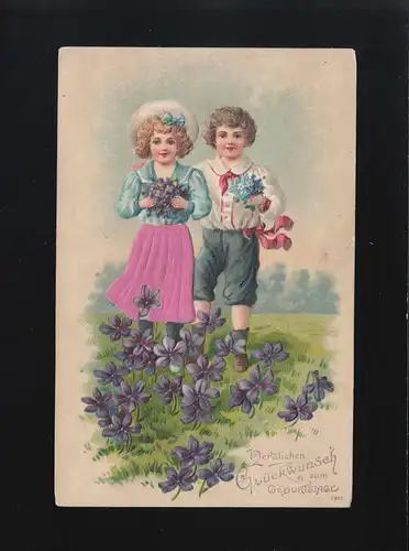 Enfants Violet N'oubliez pas, Félicitations, Anniversaire, Pulsnitz 29.5.1908