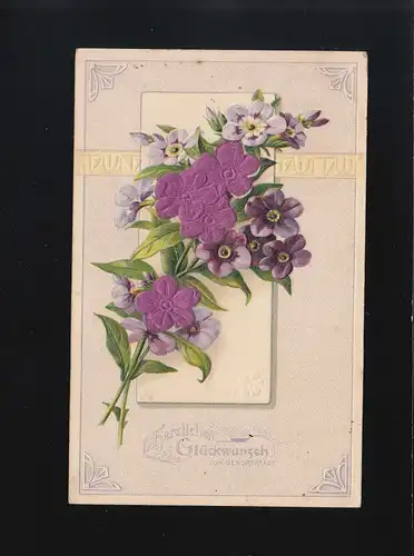 Lila Blüten, Ornamente Art Nouveau, Glückwunsch Geburtstag, Lossburg 23.6.1911