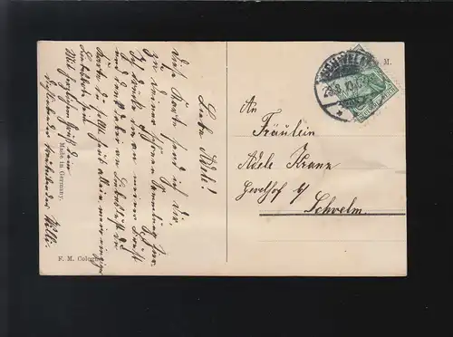 femme élégante avec cheveux foncés, bande de cheveux brodée fleurs, couru 29.8.1910