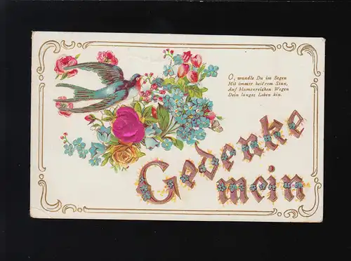 Gedenke mein, O wandle Du im Segen, Schwalbe Blumen Blüten Gold, Cismar 2.6.1911