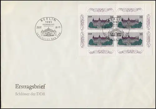 3032+3033 Schlösser 10+20 Pf - je als Kleinbogen 1 und Kleinbogen 2 auf 2 FDC