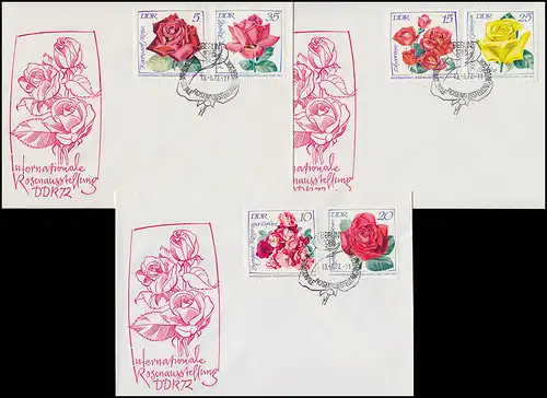 1763-1768 Exposition de roses Erfurt 1972 - Série FDC 1 à FCC 3 ESSt Berlin