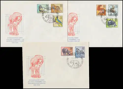 2030-2037 Tiere aus Tierparks und Zoo's der DDR 1975 - Satz auf FDC 1 bis FDC 3