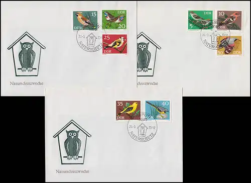 1834-1841 Naturschutzwoche: Geschützte Singvögel 1973 - Satz auf FDC 1 bis FDC 3