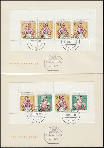 HBl. 12A und HBl. 13C Trachten - Heftchenblätter auf 2 Blanco-FDC BERLIN ZAW