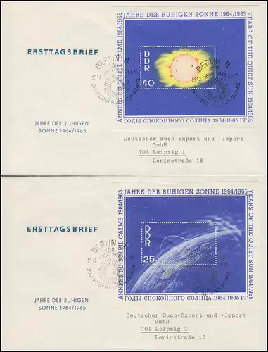 Bloc 20+21+22, année du soleil calme 1964, sur 3 FDC, livre-export Leipzig ESSt