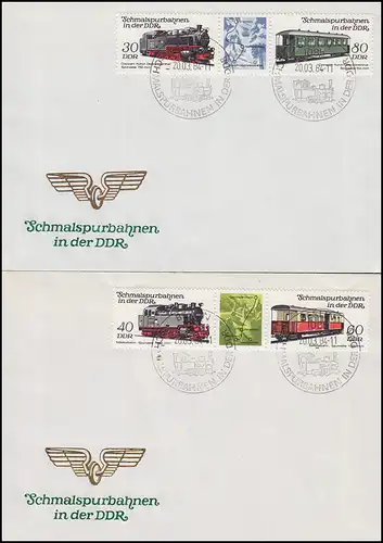 2864-2867 Schmalspurbahnen in der DDR 1984, Satz auf FDC 1 und FDC 2