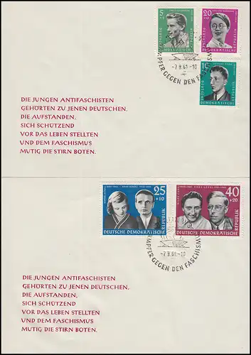 849-853 KZ-Opfer - Junge Antifaschisten 1961 - Satz auf FDC 1 und FDC 2