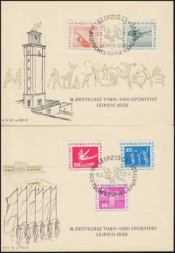 707-711 Turn- und Sportfest 1959 - Satz auf 2 Maximumkarten ESSt LEIPZIG 10.8.59