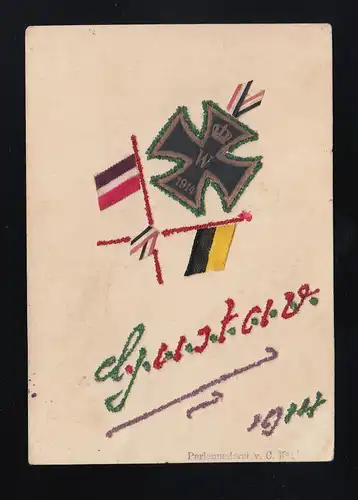 Croix de fer drapeau Gustav 1914 Thuringe. Art. Régiment Nr. 18 Mayence 2.11.1914