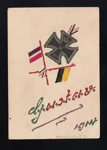 Eisernes Kreuz Flaggen Gustav 1914 Thüring. Art. Regiment Nr. 18 Mainz 2.11.1914