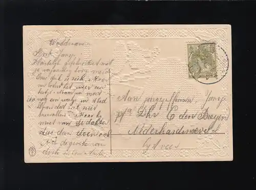 Hartelyk gefeliciteerd, belle-mère carte de pré-repas avec bande violette, couru