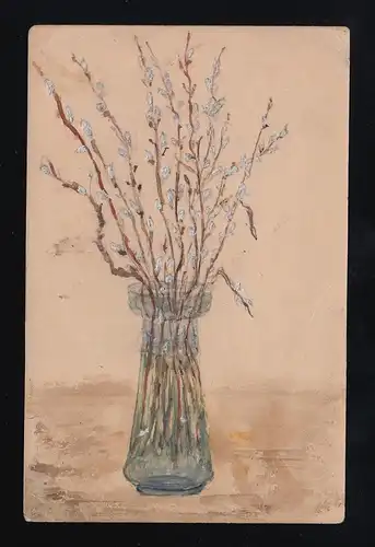 Peinture Vase aquarelle verre bleu avec chaton de pâture, Francfort (Main) 10.2.1912