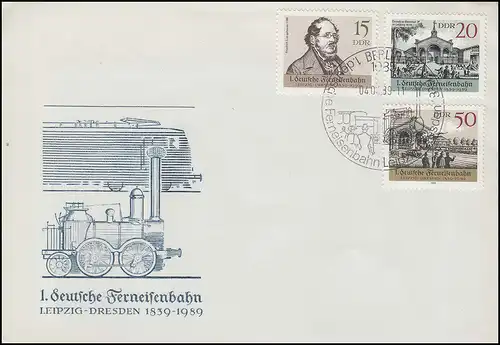 3238-3240 Deutsche Ferneisenbahn Leipzig - Dresden 1989 - Satz Schmuck-FDC