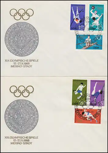 1404-1409 Olympia: Jeux olympiques Mexique 1968 - jeu sur FDC 1 et FCC 2