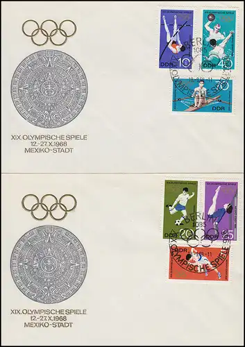 1404-1409 Olympia: Olympische Spiele Mexiko 1968 - Satz auf FDC 1 und FDC 2