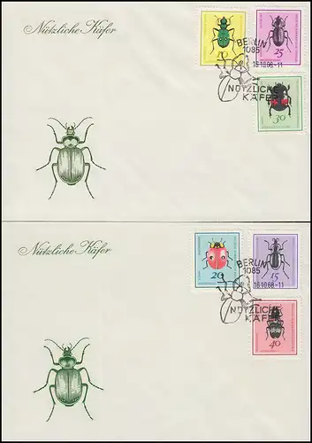 1411-1416 Insectes: Scarabées utiles 1968, ensemble sur FDC 1 et FDP 2